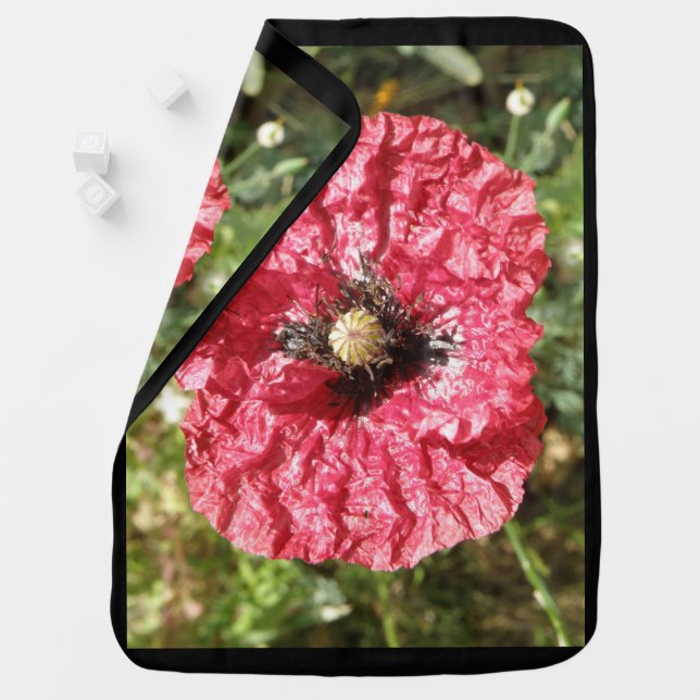 Pretty Red Poppy Flower Macro Baby Blanket (In Situ)