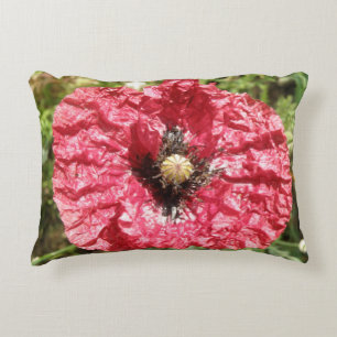 Pretty Red Poppy Flower Macro Pillow
