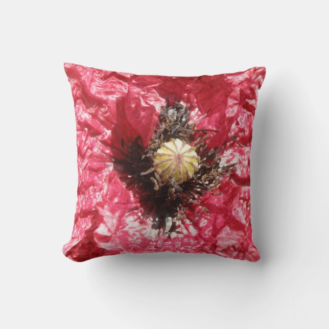 Pretty REd Poppy Flower Macro Pillow (Front)