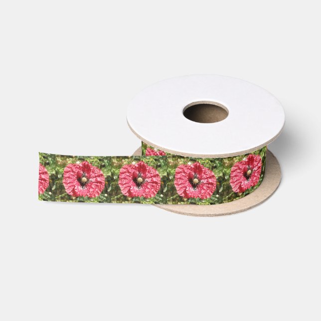 Pretty Red Poppy Flower Macro Ribbon (Spool)