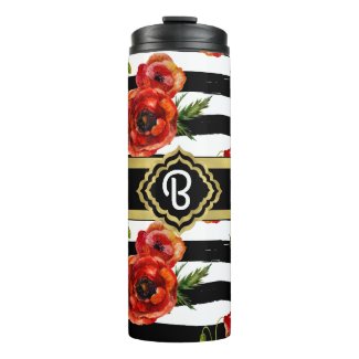 Pretty Red Poppy Flowers Monogrammed Thermal Tumbler