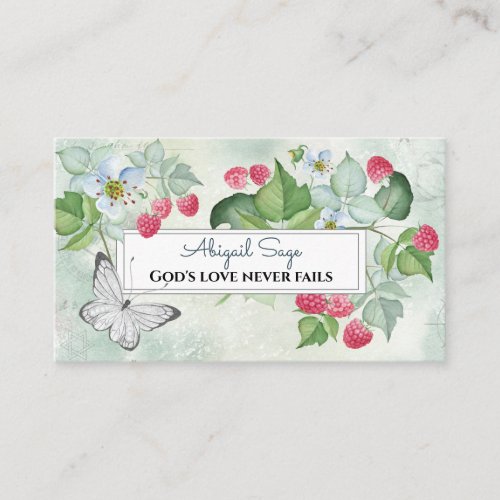 Pretty Red Raspberries and Flowers Inspirational Business Card