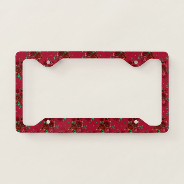 Pretty Red Rose Christmas License Plate Frame (Front)