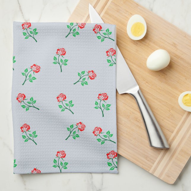 Pretty Red Rose Country Cottage Pattern  Kitchen Towel (Quarter Fold)