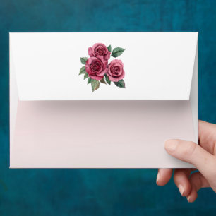 Pretty Red Rose Floral Blush Pink White Envelope
