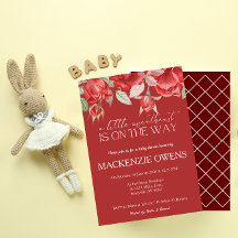 Pretty Red Rose Florals Baby Shower Invitation