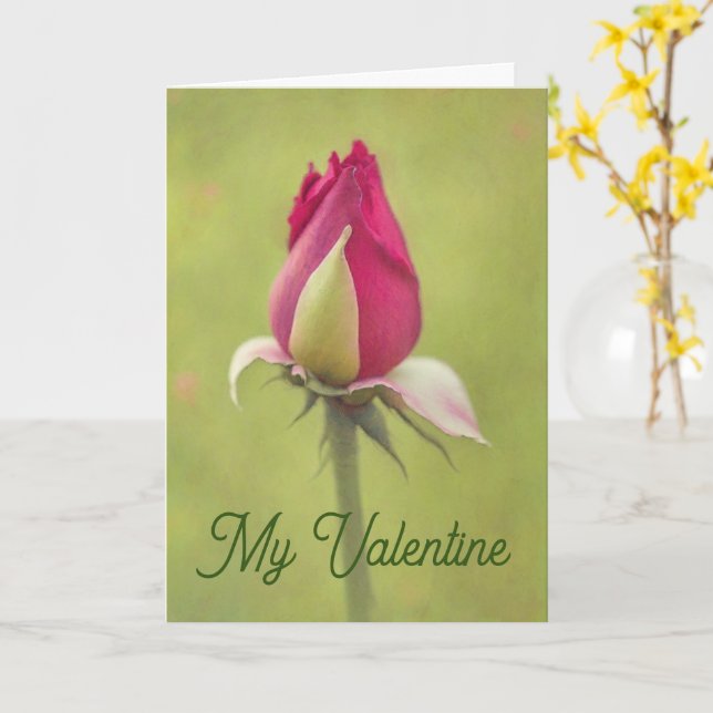 Pretty Red Rose Flower Bud Valentine Love Card (Yellow Flower)