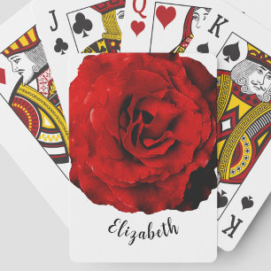 Pretty red rose flower custom name womens poker cards