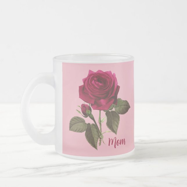 Pretty Red Rose Mom Mug - Editable Name (Left)