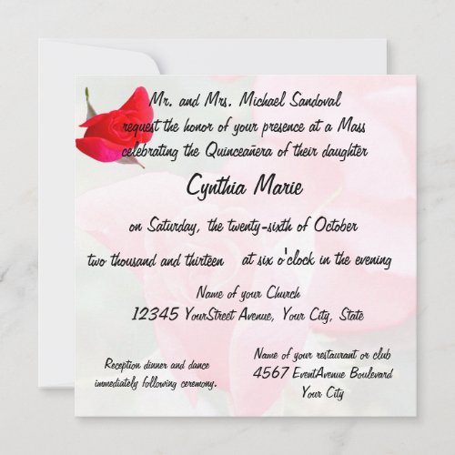 Pretty Red Rose Quinceanera Birthday Personalized Invitation