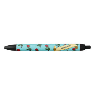 Pretty Red Rose & Ribbon Add Your Name 80s Retro Pen