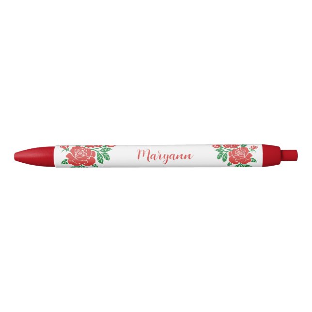 Pretty Red Roses Personalized Ink Pen (Front)