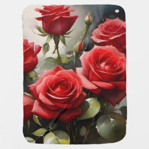 Pretty red roses watercolor painting baby blanket