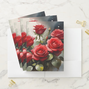 Pretty red roses watercolor painting pocket folder