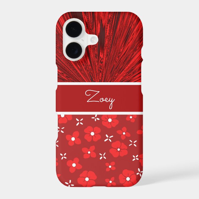 Pretty Red Satin n Flowers Monogram Iphone Case (Back)