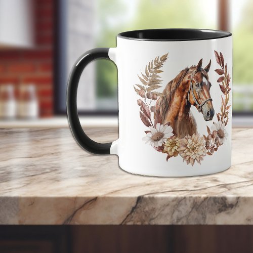 Pretty Red Sorrel Horse Autumn Wreath Mug