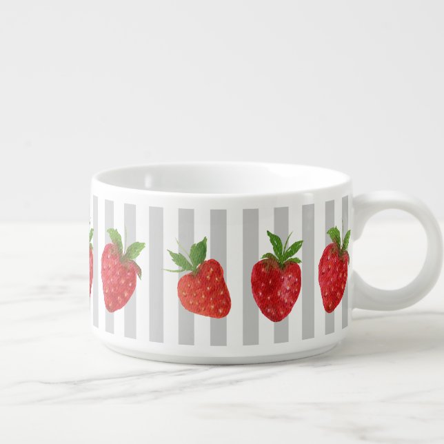 Pretty red strawberries Blue stripes Cute Bowl (Left)