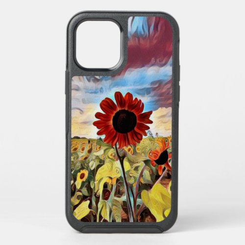 Pretty Red Sunflower in Field Digital Art OtterBox Symmetry iPhone 12 Case