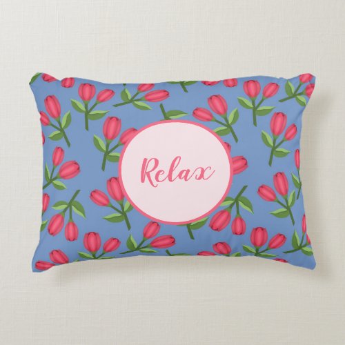 Pretty Red Tulip Floral Pattern Accent Pillow