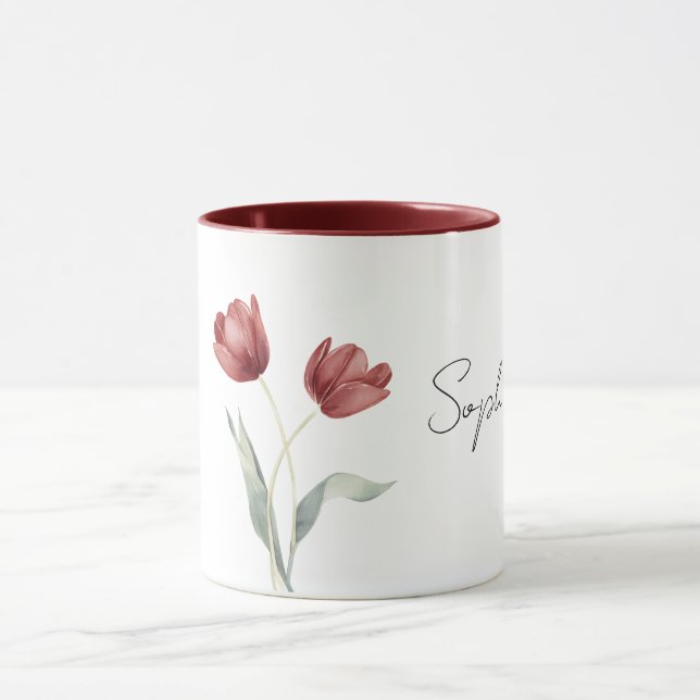 Pretty Red Tulip Flowers Mug (Center)