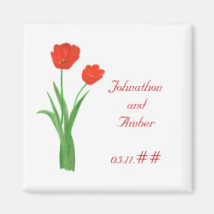 Pretty Red Tulips Save the date Wedding Magnets