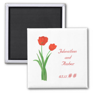 Pretty Red Tulips Save the date Wedding Magnets