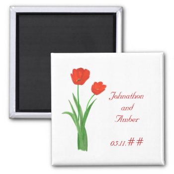 Pretty Red Tulips Save The Date Wedding Magnets by Cherylsart at Zazzle