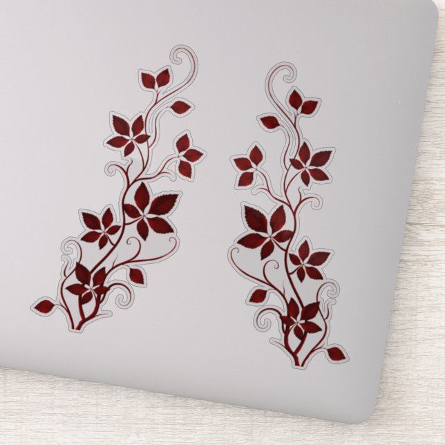 Pretty Red Virginia Creeper Vines and Leaves Sticker (Detail)