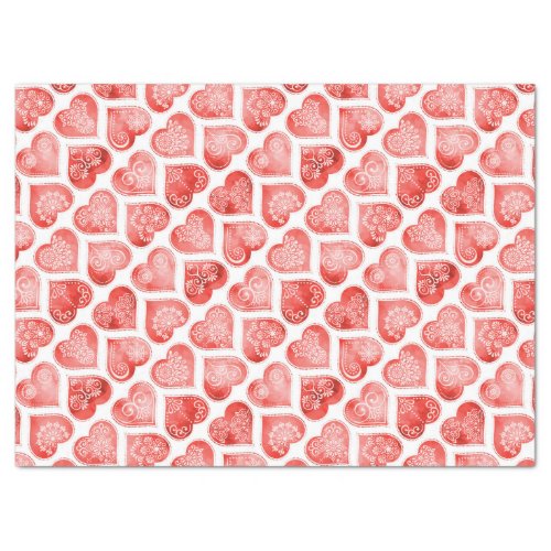 Pretty Red Watercolor Hearts Patterned Tissue Paper