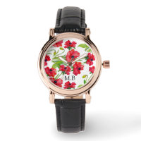 Pretty Red Watercolor Poppies Personalised Watch