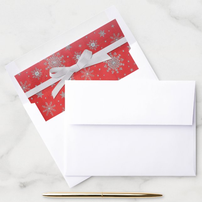 Pretty Red White Christmas Card or Invitation Envelope Liner (Desk)