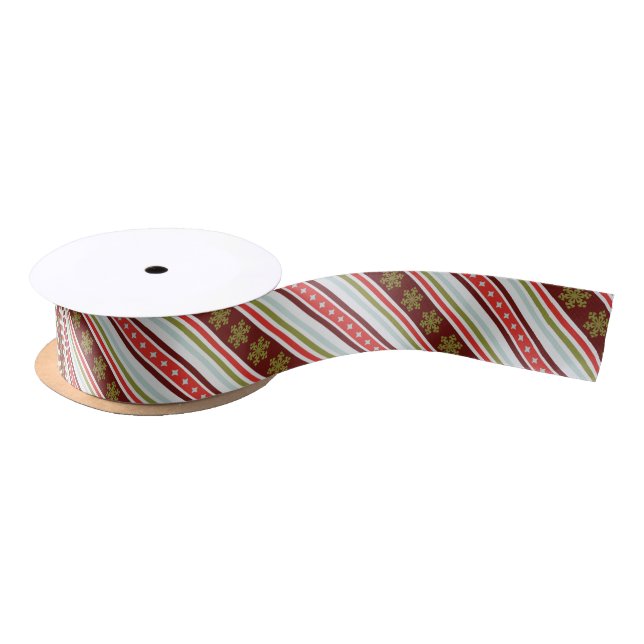Pretty red white Christmas snowflake strips ribbon (Spool)