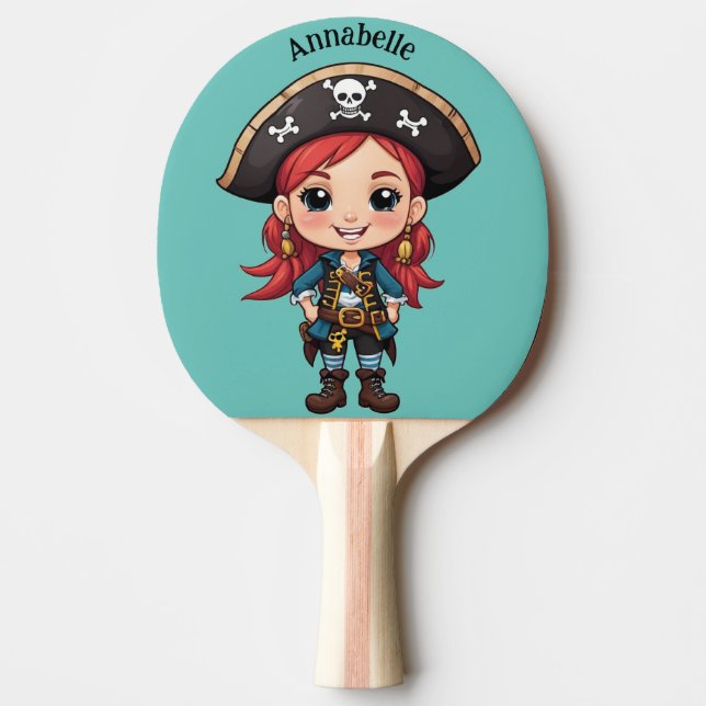 Pretty Redhead Pirate Ping Pong Personalize Paddle (Front)