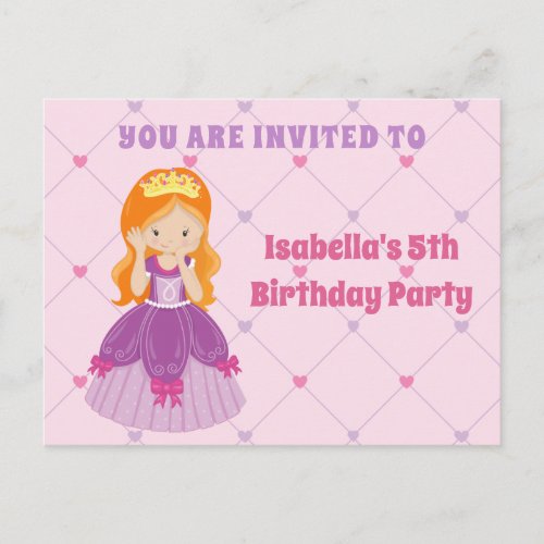 Pretty Redhead Princess Birthday Party Invitation Postcard