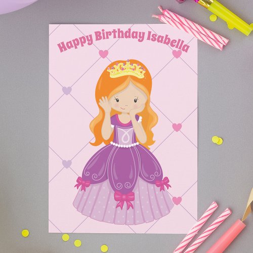 Pretty Redhead Princess Girl Custom Birthday Card