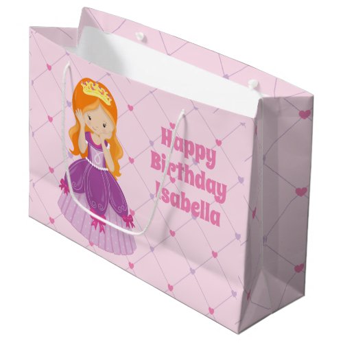 Pretty Redhead Princess Pink Custom Girls Birthday Large Gift Bag