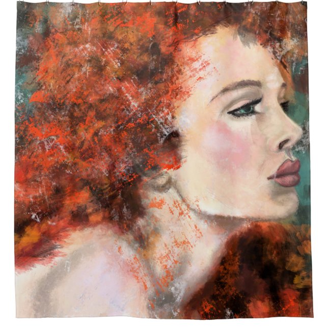 Pretty Redhead Woman - Abstract Original Painting Shower Curtain (Front)