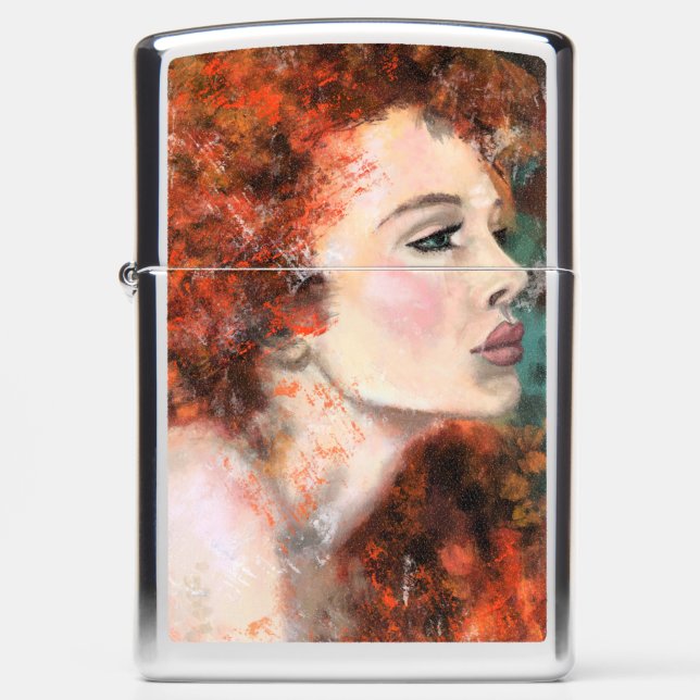 Pretty Redhead Woman - Abstract Original Painting  Zippo Lighter (Front)