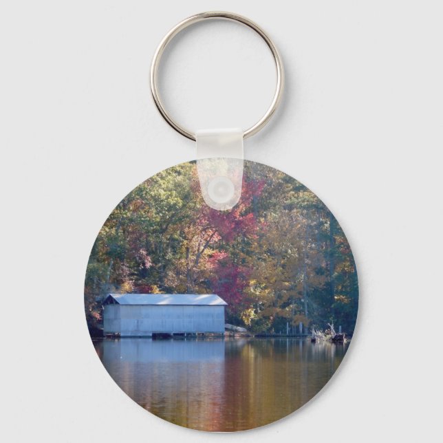Pretty Reflection - Boathouse by the Water Keychain (Front)