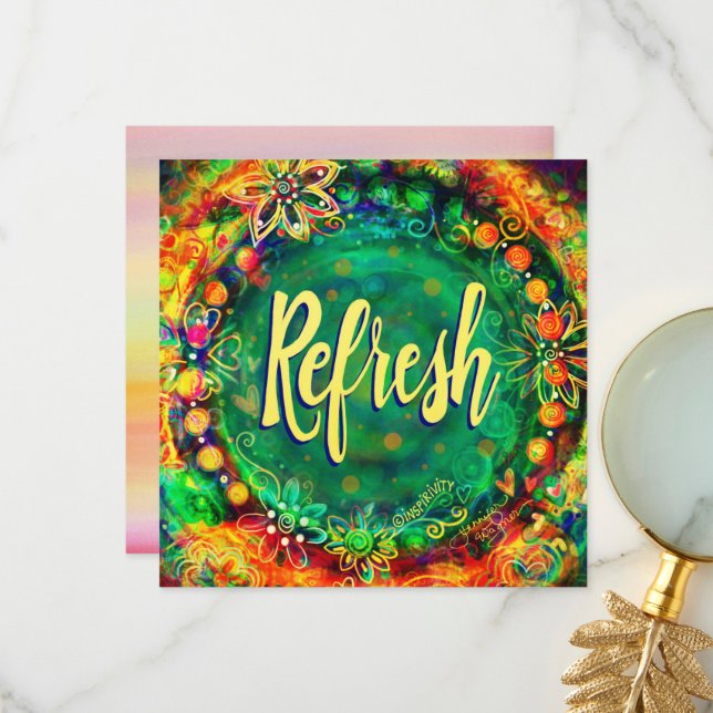 Pretty Refresh Green Inspirational Boho Floral Thank You Card (Front/Back In Situ)