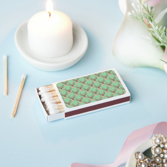 Pretty Reindeer Pink Flowers Antlers Green Rustic Matchboxes (Insitu)