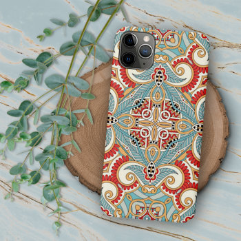 Pretty Retro Chic Red Teal Floral Mosaic Pattern Iphone 13 Pro Max Case by CaseConceptCreations at Zazzle