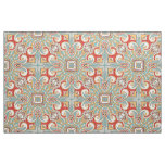 Pretty Retro Chic Red Teal Floral Mosaic Pattern Fabric