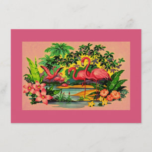 Pretty Retro Flamingos Pool Party Invitations