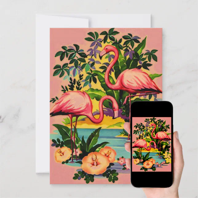 Pretty Retro Flamingos Pool Party Invitations Zazzle