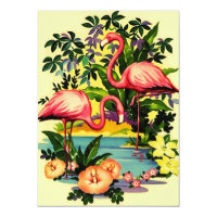 Pretty Retro Flamingos Pool Party Invitations