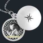 Pretty Retro Floral Black Pattern Photo Locket Necklace<br><div class="desc">Pretty retro floral frames one of your favorite photos with quote "live laugh love" or your own custom message on gold colored ribbon.</div>