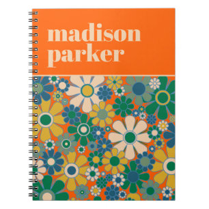 Pretty Retro Floral Personalized 60s Aesthetic Notebook