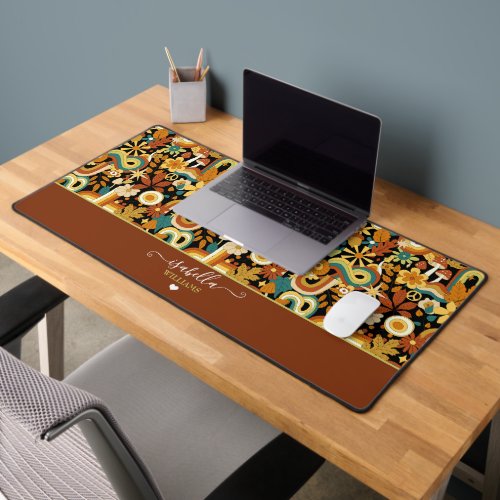 Pretty Retro Floral Personalized Boho Wildflower Desk Mat