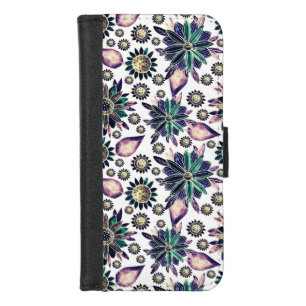 Pretty Retro Florals on White Background iPhone 8/7 Wallet Case